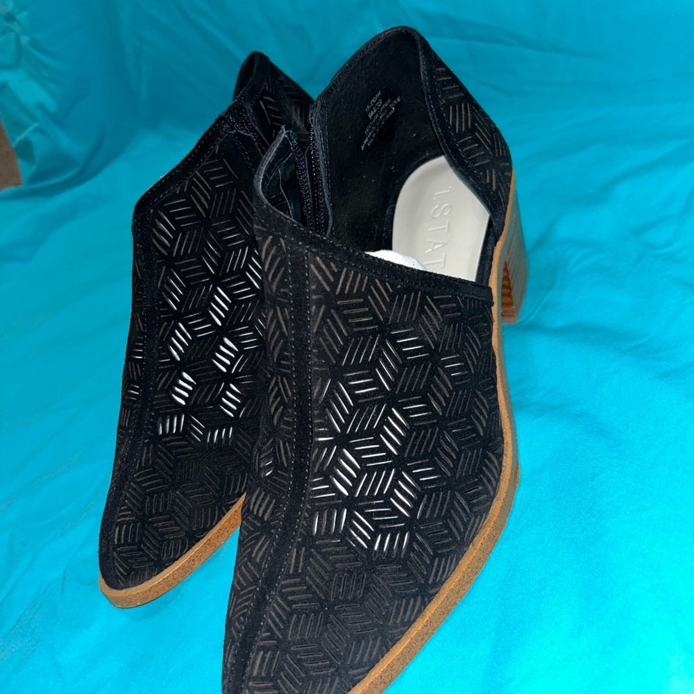 1. State Black Ankle Boots with Brown Sole